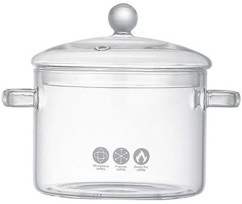 Ollas De Vidrio Para Cocinar, Olla a Fuego Lento Transparente De 1,5 L/50 Oz De Alto Vidrio De Borosilicato Con Tapa, Ollas Transparentes Duraderas Resistentes Al Calor Para Pasta, Transparente