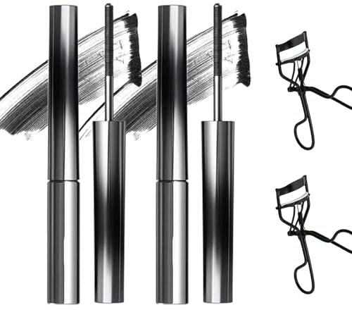 Judy Doll Mascara,Judy Doll Curling Iron Mascara,Bristleless Mascara,Metal Mascara,Waterproof,Smudge-Proof,Long Lasting (Color : Black*2)