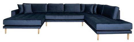 möbelando Wohnlandschaft >Lido< in Dunkelblau, Velour - 370x76x220cm (BxHxT)