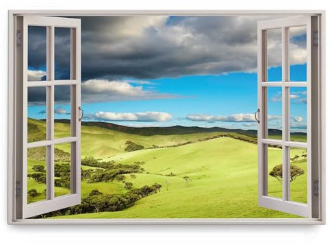 Paul Sinus Wandbild 120x80cm Fensterbild Grüne Wiese Landschaft Horizont Hügel