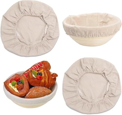 2 Stück Leineneinsatz für Brot Gärkörbchen Gärkorb,Leinentuch mit Gummibund Bäckerleinen für Gärkörbche Gärkörbchen für 25,4cm Brot Abdecktuch Brot Backen,Proofing Basket Cloth Liner,Brotbacktuch