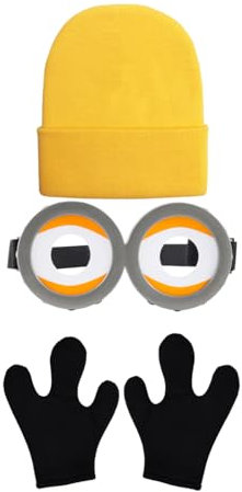 TANTAKO 3 Pcs Erwachsene Halloween DIY Kostüm Zubehör mit Gelb Beanie, Drei Fingern Handschuhe und Schutzbrille