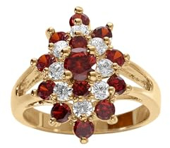 Bague plaqué or marquise oxydes rouges et blancs + écrin (offert)