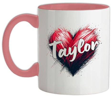 Love Heart Taylor - 11oz - Ceramic Two-Tone Mug for Coffee/Tea - BabyPink/White - One Size