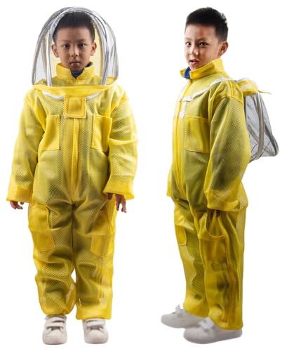 ZffXH Tuta da apicoltore ventilata, tuta da apicoltore in rete per bambini da 150 cm, ventilata, protettiva per apicoltore, travestimento autoportante, cappuccio con velo, protezione dalle vespe