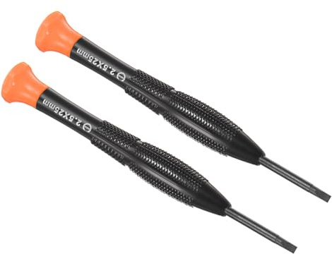 CoCud Tiny Slotted Screwdriver, 2.5mm Size 109mm Length, Steel Flat Screw Driver with Swivel Lid Non-Slip Grip - (Applications: for Eyeglasses Watches Electronics Computer), 2pieces