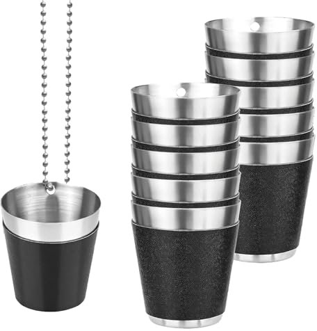 FENGQQKJ 8 Stück Schnapsgläser Edelstahl Schnapsglas Schnapsgläser zum Umhängen Schnapsglas zum Umhängen Schnapsbecher mit Kette Shotgläser 30ml Wiederverwendbare für Party