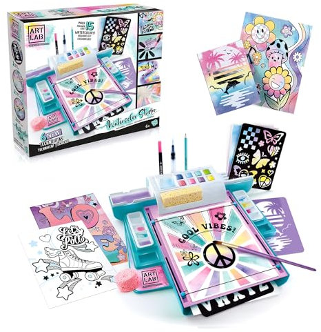 Art Lab Aquarellstudio, All-in-One Studio, 8 Farben, 15 Aquarellblätter, 14 Werkzeuge + Zubehör, Lernen Sie 6 lustige Techniken! Ab 6 Jahren