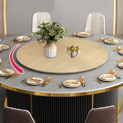 Großer Drehteller 70/80/90cm Holz Esstisch Plattenspieler, 360 °Drehbare Platte Serviertablett, Drehbar Plattenteller, Mit Silent Base, Küche Tische Drehscheibe, Küchen-Drehteller(E,90cm-36in)