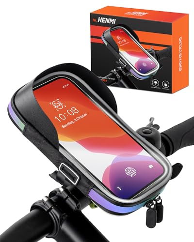 HENMI Handyhalterung Fahrrad Wasserdicht Tasche für 4.7-7 Zoll Smartphone Handytasche Fahrrad mit Regenschutz 360°Drehbarem Fahrradtasche Handy für Rennrad, Ebikes, Motorrad