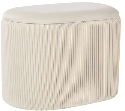 Beliani Pouf mit Stauraum Samtstoff Hellbeige oval 55x35 cm plissiert Modern Richland
