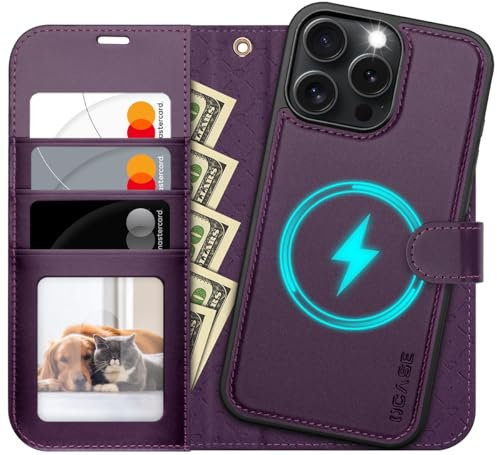 OCASE for iPhone 16 Pro Case, Detachable 2 in 1 PU Leather Wallet Case with RFID Blocking, Wireless Charging, Card Holders, Kickstand, Shockproof Removable Phone Cover, Dark Purple