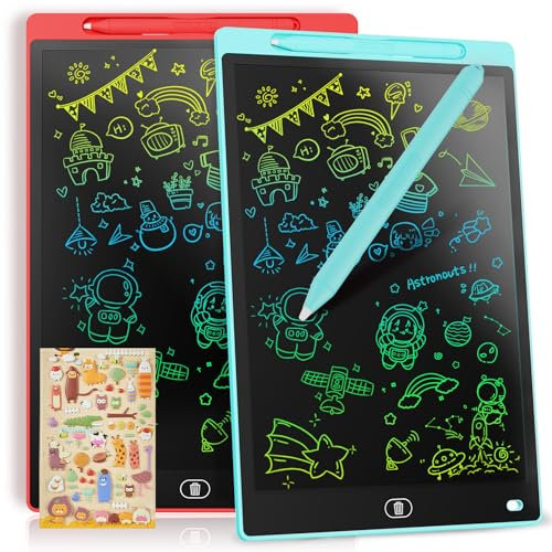 [2 STÜCKE] LCD Schreibtafel 10 Zoll, Genialba Buntes LCD Schreibtablett, LCD Writing Tablet, Elektronischer Tablette, Grafiktablett für Kinderspiele 3 4 5 6 7 Jahre Jungen Mädchen (Rot&Blau)