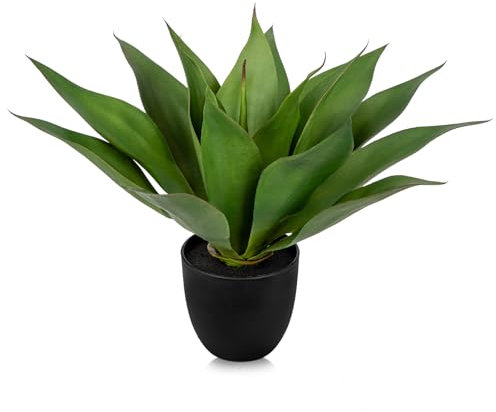 Hollyone 13 Artificial Aloe Fake Potted Plant, Faux Aloe in Black Pot Decorative Artificial Succulent for Home Decor, Living Room, Kitchen, Office Desk, Table, Bathroom Decorations