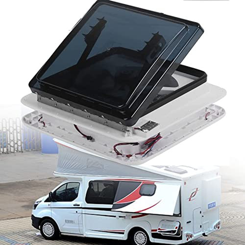 RV Motorhome Camper Van Fan 11'' 12V Roof Vent Fan Remote Control - 3 Speed Reversible Automatic Level LED Light Ventilation for Caravan