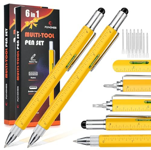 FLYHOMES Multitool Pen, 6 in 1 Multi-tool Pen Set, Cool Gadgets, EDC, Unique Tech Gifts for Men Who Have Everything (2PCS)