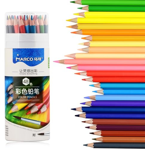 MARCO Buntstifte Kinder Farbstifte Set –48 Farben, Dicke Ölkreideminen Holzstifte D4300 Serie, Ideal als Schulbeginn Geschenk für Schüler und Anfänger