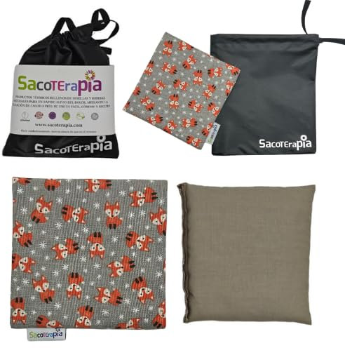 Saco Térmico de Semillas para Microondas - 15 x 15 cm - Doble Uso Frío o Calor - Alivio Natural para Cólicos y Dolor Muscular - Relleno de Romero, Trigo y Lavanda - Estampado Zorritos - SACOTERAPIA