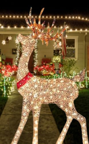 Christmas Reindeer Light up Deer Deocrations Battery Powered LED Twinkling Reindeer for Home and Garden - Warm White Lighted Christmas Decorations for Yard Lawn Patio Porch Indoor Outdoor Red
