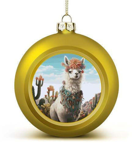 Weihnachtsbaumkugel-Ornamente, goldener mexikanischer Lama, grün, bedruckt, Weihnachtskugel, Weihnachtsbaum-Hängedekorationen für Urlaub, Hochzeit, Kamin, 2 Stück