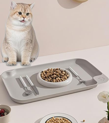 Octonyluck Groß Wasserfeste Futtermatte für Hunde und Katzen, rutschfeste, Leicht zu Reinigende Fressnapf-Unterlage, Lebensmittelecht, erhältlich, 57.5x35.5cm, Grau