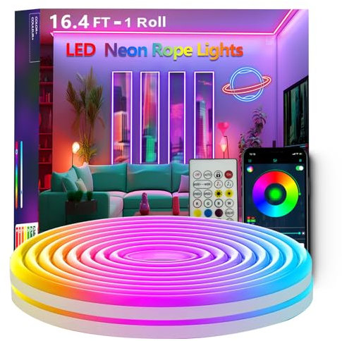 Bvokon 5m/16.4Ft LED Neon Seillichter, Steuerung mit App/Fernbedienung, Musik Sync, Flexibles LED Seillicht, Mehrere Modi, IP65 Outdoor RGB Neonlichter Wasserdicht