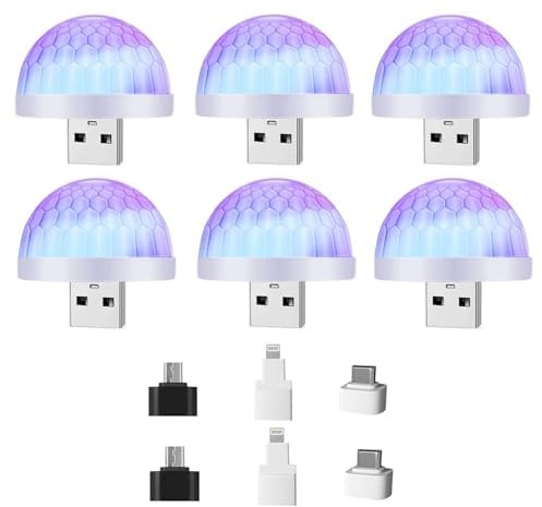 Lancoon Confezione da 6 mini sfere da discoteca USB a LED, luce stroboscopica attivata dal suono per casa, compleanno e karaoke (bianco)