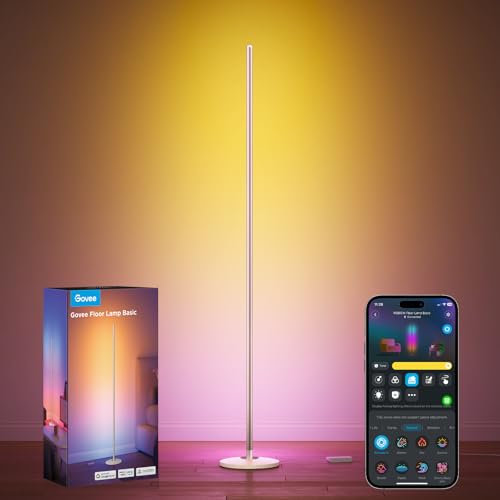 Govee RGBIC LED Stehlampe Wohnzimmer, 1000lm Stehleuchte Dimmbar, Arbeiten mit Matter & Alexa, 85 Szenenmodi, 16 Millionen Farben, DIY & Musikmodi, 136cm Ecklampe für Schlafzimmer Deko, Gold