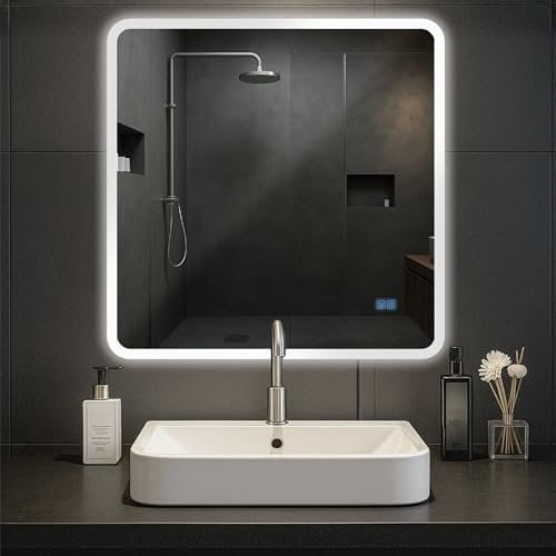 CLP Espejo de baño Jericho con iluminación, Altavoz Bluetooth, Espejo de baño antivaho, Espejo de Pared LED Regulable, 3 Modos de luz, Tamaño:80x80 cm