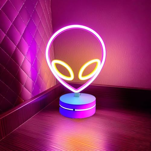 Alien Neon Zeichen Lampe Lampe dimmbare LED mit standbarer Basis | und berührbarem Schalter, USB oder 3-AA Batterie betriebene Neon Zeichen LED Desktop Wanddekoration für Party