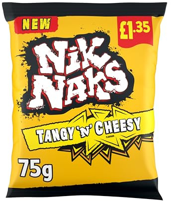 Nik Naks Tangy ’N’ Cheesy Crisps PMP 20 × 75g – Wacky Knobbly Corn Sticks with Sharp Cheesy & Tangy Seasoning – No Artificial Colours, Flavours or MSG – Vegetarian-Friendly Snack Packs