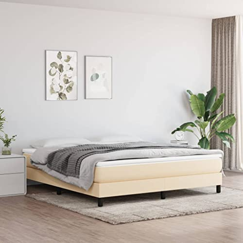 Teenpull Boxspringbett mit Matratze, 180x200 cm, Creme Stoff, Taschenfederkern, Matratzenauflage, Leinen Optik, Robustes Bettgestell