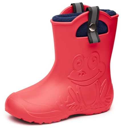 Ladeheid Kinder Federleichte Gummistiefel Thermo Fütterung Mädchen Jungen rutschfest Regenstiefel Kinder Regenschuhe LA-CA-Frog245 (Korall, 28/29 EU)