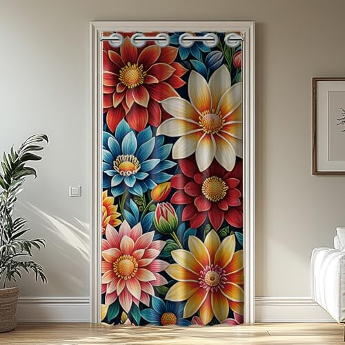 CHGCRAFT Türvorhang Böhmische Blume Bunt 39x79 Zoll | Bunter Blumenvorhang mit Kunststoffringen Ideal für Schranktüren und Wohnzimmer