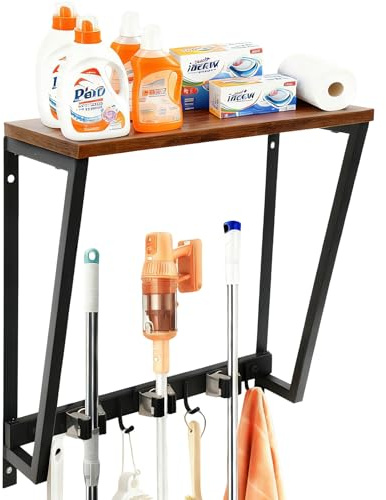 CASDUCT Besenhalterung Wandmontage | 4 Haken + 3 Clips,Robuster Mopp‑ und Werkzeughalter für Besen, Reinigungs‑ und Gartengeräte, ideal für Garage und Haushalt