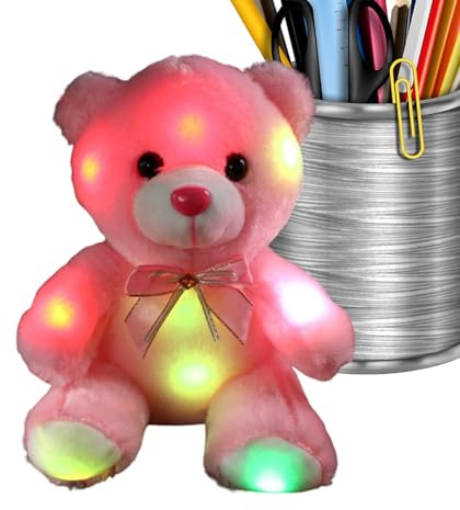 Ours en Peluche LED - 8,66 Pouces - Rose | Ours en Peluche éclairé - Jouet en Peluche LED Doux pour garçons, Filles, garçons, de Dormir, de Voyage, de Camping
