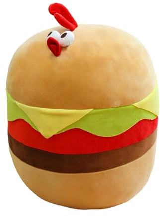Xiyocadt Cartoon Burger Huhn Plüschtier Weiches Spielzeug,Hamburger Huhn Stofftier Spielzeug Dickes Hamburger-HuhnKuscheltier lustiges Fettes Huhnchen Plüsch Kissen,Festival Geschenke (30cm)