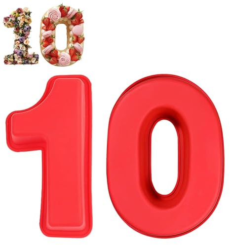 Pxvelcn 2Pcs Number 10 Cake Tins Moulds Non-Stick, Large Number Cake Moulds Made of Food-Grade Silicone, Birthday Numbers Cake Pan for Baking Tray, Oven and Dishwasher Safe (10)
