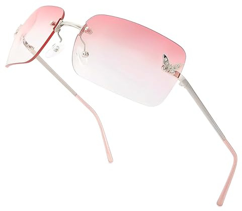 Lunettes de soleil Y2K, Lunette Rose, Accessoires Y2K tendance dégradé rose pour femmes, Parfaites pour les fêtes, la photographie de rue et les voyages, 1 pièce avec monture argentée et verres roses