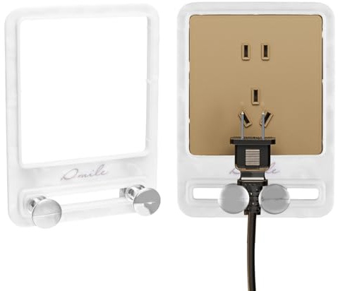 UFURMATE Light Switch Surround Cover Stick On 2Pcs Decorative Socket Sticker with Movable Hooks Wall Mount for Hanging Charging Cable, Bag, Towel, Key, Hat (White)