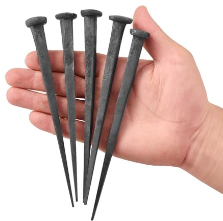 Doodlream 5PCS 6-7 Inch Hand Forged Nails, Rustic Black Forged Iron Decorative Nails, Heavy Duty Vintage Metal Fasteners for Woodworking, Cross Crafts, Furniture Restoration