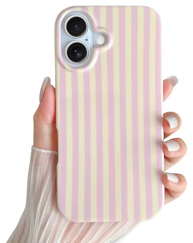 SmoBea for iPhone 16 Plus Case Cute Striped Phone Case Soft TPU Slim Shockproof Phone Cover for Women Girls Beautiful and Stylish, Pink and Yellow
