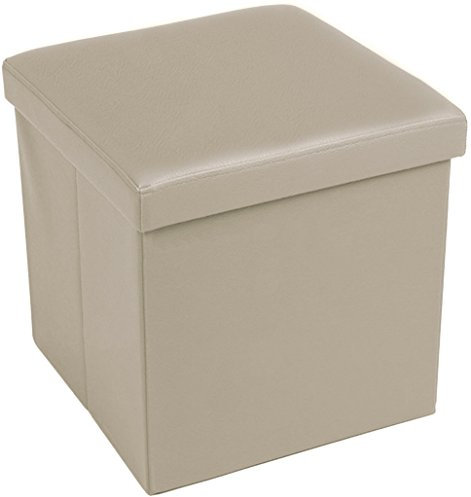 Tata Home Pouf Contenitore Scatola Sgabello Poggiapiedi Pieghevole Salvaspazio in Ecopelle cm 38x38x38 Eddy Colore Beige