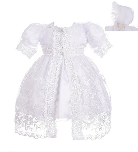 Lito Angels Baby Mädchen Taufkleid Taufkleidung, Taufe Kleid mit Spitze Cape und Haube Taufhaube, Größe 12-18 Monate 86, Weiß (Tag Number 18M)
