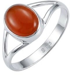 mantraroma Silberring Damen 925 Sterling Silber – ovaler Edelstein Ring 7 x 9 mm, schlichter minimalistischer Damenschmuck modern elegant, Geschenk für Frauen