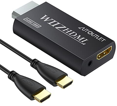 AUTOUTLET Wii zu HDMI Adapter, Wii Hdmi 1080P/720P Full HD Konverter, mit 3,5mm Video Audio Ausgang Buchse und 1m HDMI Kabel, für Nintendo Wii, TV Monitor Beamer Fernseher-schwarz