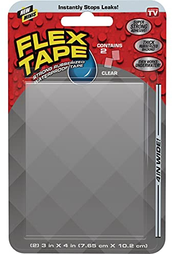 Flex Tape Mini-Klebeband, superstark, wasserdicht, transparent (TFSCLRMINI) | Vorgeschnittene Flicken, 2 pro Packung, Patch, Bond, Versiegelung, Reparatur, Arbeiten unter Wasser, starker Klebstoff, Rohre