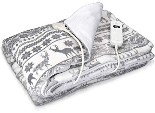 Navaris Christmas Design Heated Throw Electric Blanket, 180 x 130cm Heated Blanket Machine Washable Electric Throw Overblanket with 3HR Auto-Off Timer and 3 x Control Heat Settings