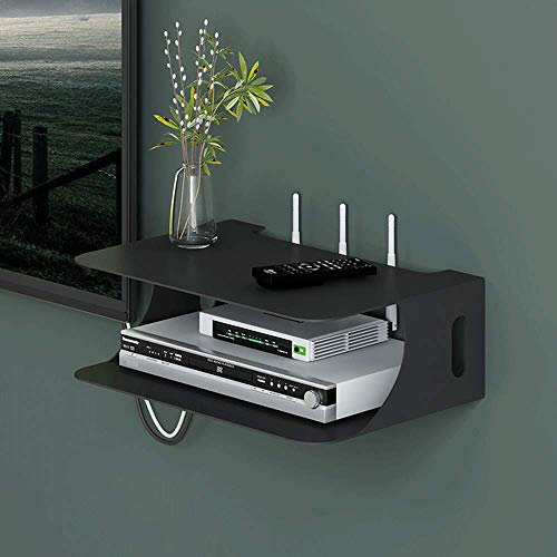 AILZNN Floating Shelf for Tv Components, Wall Mount Floating Shelf/Bracket/Holder/Stand for WiFi Router For Cable Boxes/Remotes/DVD Players/Game Consoles,Black-28×20×10cm(11×8×4inch)