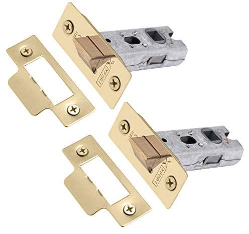 XFORT Tubular Latch, Polished Brass, Tubular Door Latch for Internal Wooden Doors, (2 Pack, 65mm)